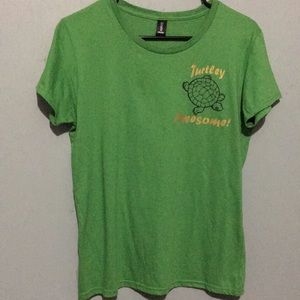 NWOT size M womens hand made vinyl “Turtley Awesome” tee